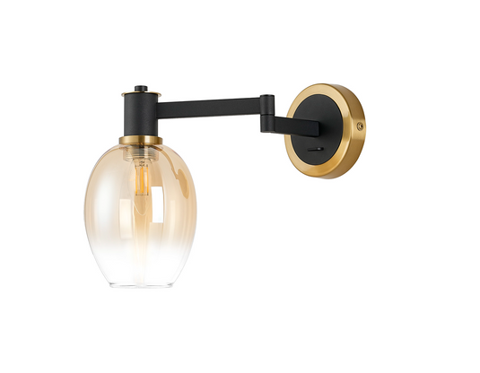 C-Lighting Sophia Adjustable Wall Light 1 Light E14, Sand Black/Brass/Amber Fade Wine Glass Glass - 61565