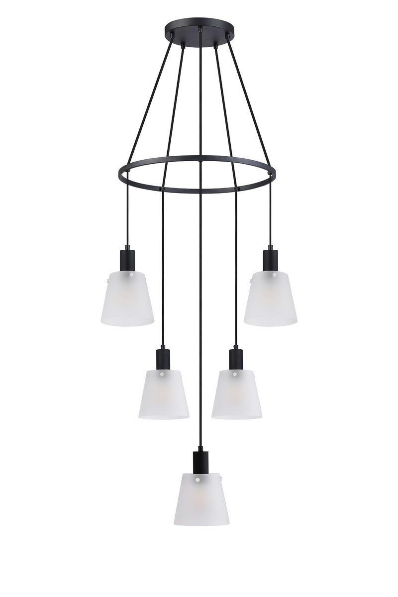 Load image into Gallery viewer, C-Lighting Hektor Ring Pendant With 16cm x 14cm Shade, 5 Light E27, Sand Black/Frosted White Glass Shade - 60914
