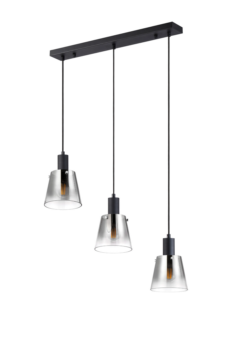 Load image into Gallery viewer, C-Lighting Hektor Linear Pendant With 16cm x 14cm Shade, 3 Light E27, Sand Black/Smoke Faded Glass Shade - 60879
