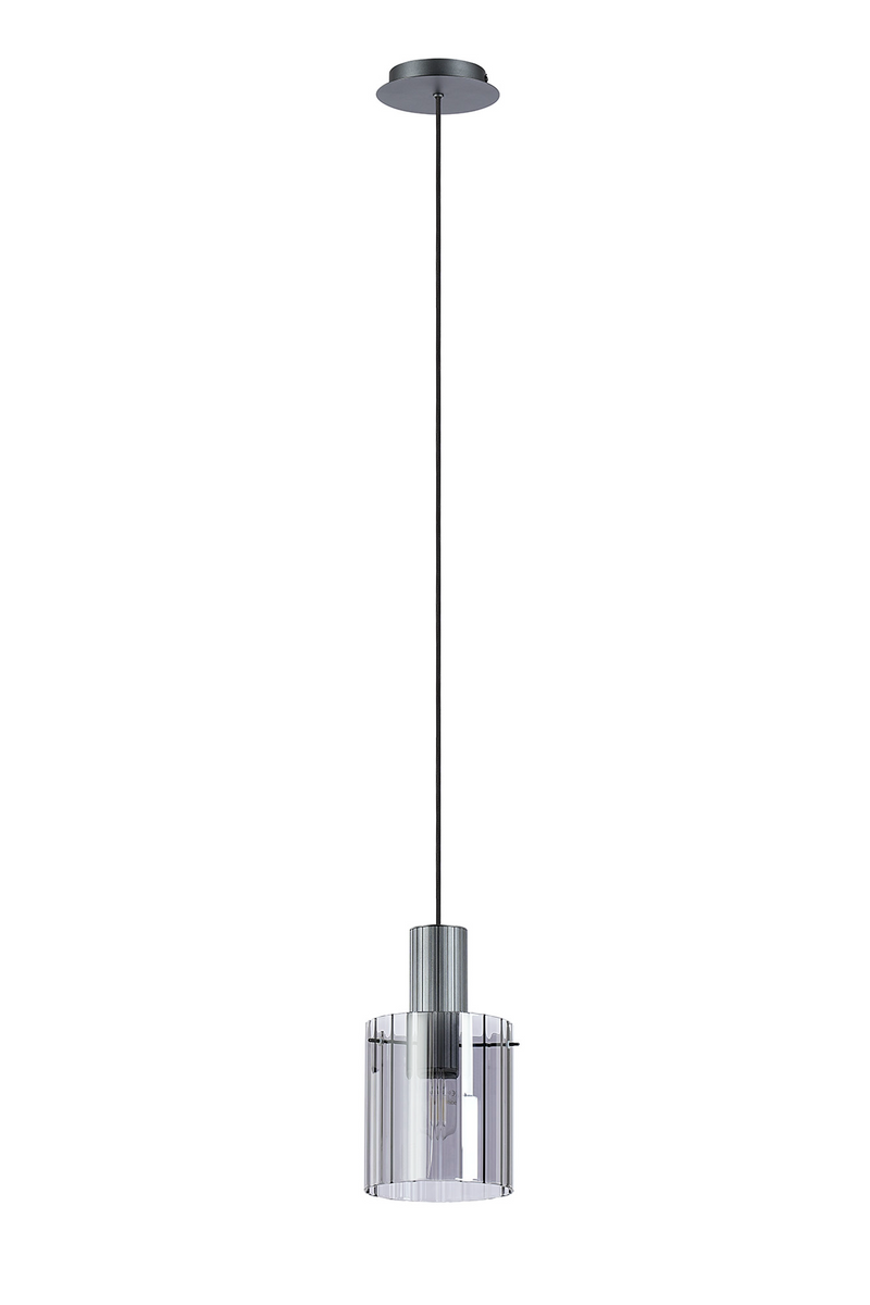 Load image into Gallery viewer, C-Lighting Bridge Ribbed Single Pendant, 1 Light Adjustable E27, Dark Grey/Smoke Wide Line Glass -
