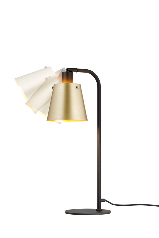 C-Lighting Hektor Table Lamp With 16cm x 14cm Shade, 1 Light E27, Sand Black/Brass/Gold Metal Shade - 60835