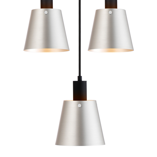 C-Lighting Hektor Ring Pendant With 16cm x 14cm Shade, 5 Light E27, Sand Black/Light Grey/Silver Metal Shade - 60913