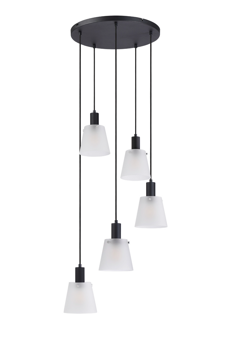 Load image into Gallery viewer, C-Lighting Hektor Round Pendant With 16cm x 14cm Shade, 5 Light E27, Sand Black/Frosted White Glass Shade - 60896
