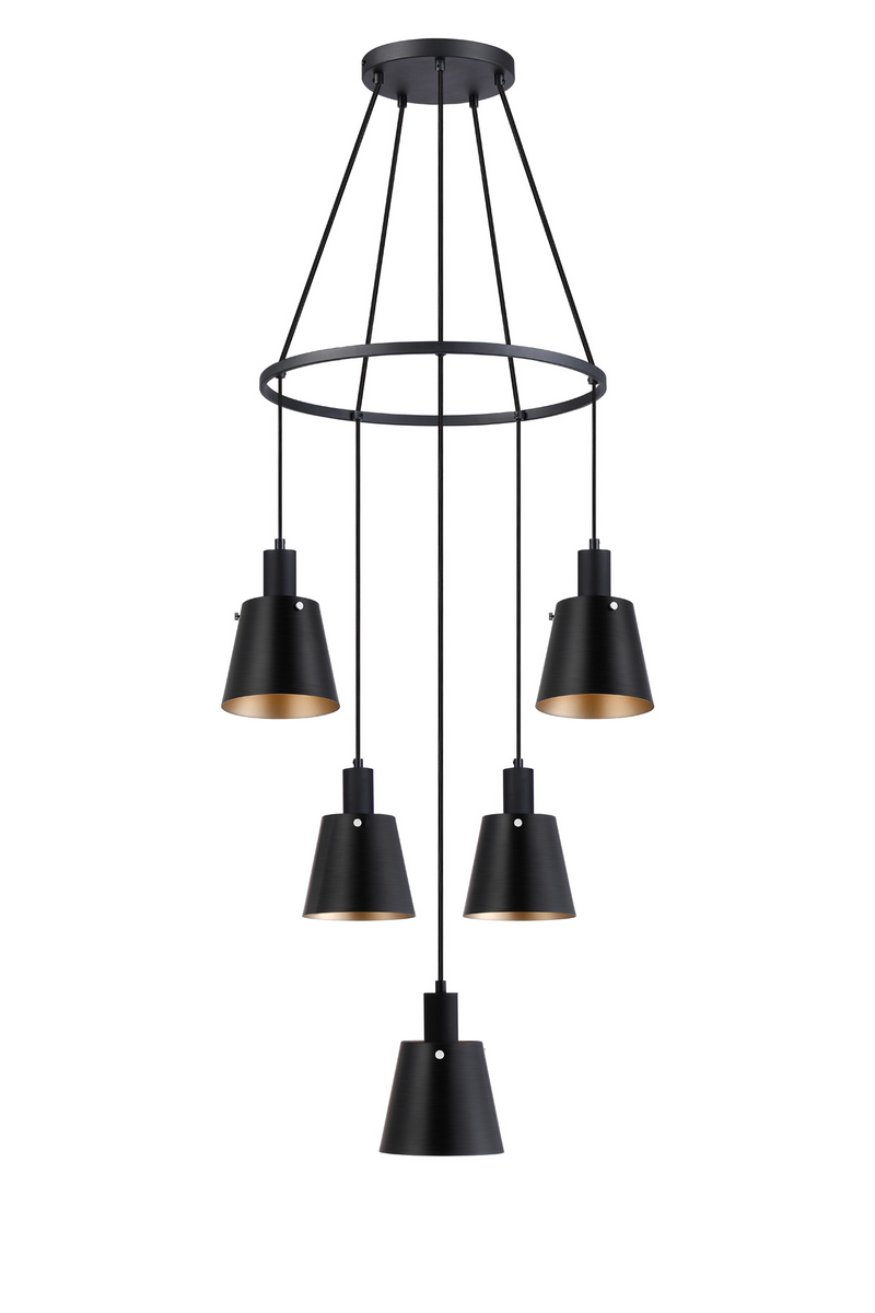 Load image into Gallery viewer, C-Lighting Hektor Ring Pendant With 16cm x 14cm Shade, 5 Light E27, Sand Black/Black/Gold Metal Shade - 60910
