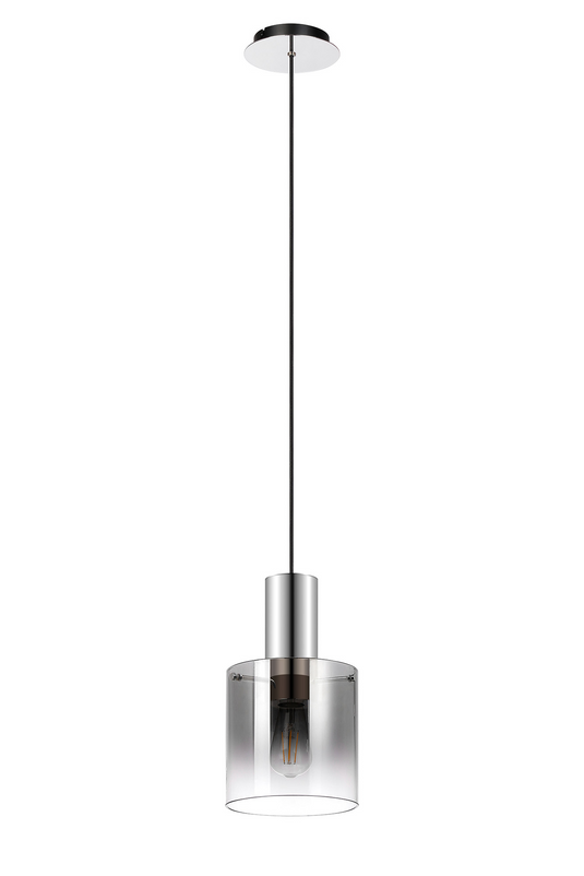 C-Lighting Bridge Single Pendant, 1 Light Adjustable E27, Polished Nickel/Black/Smoke Fade Glass - 61027