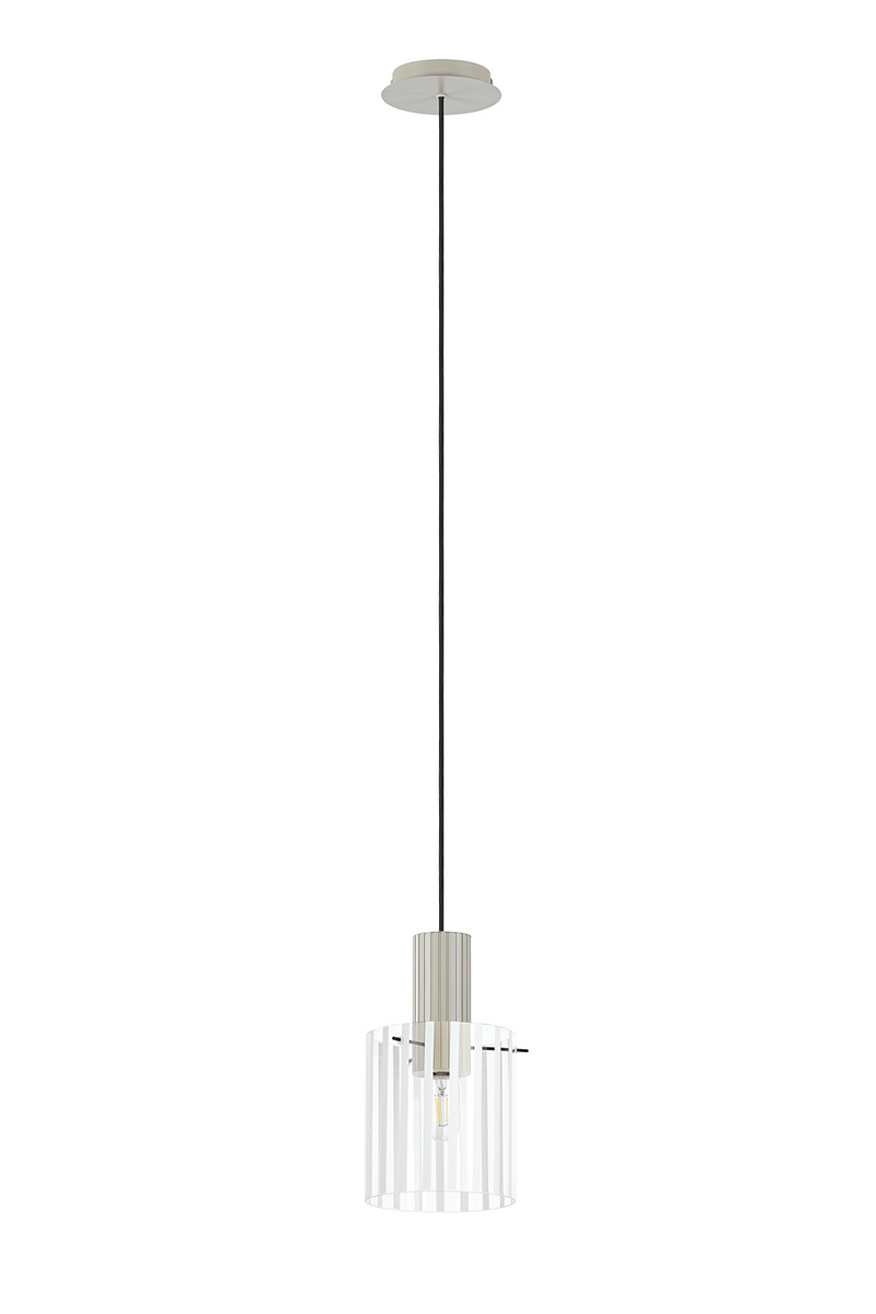 Load image into Gallery viewer, C-Lighting Bridge Ribbed Single Pendant, 1 Light Adjustable E27, Painted Beige/Frosted Wide Line Glass -
