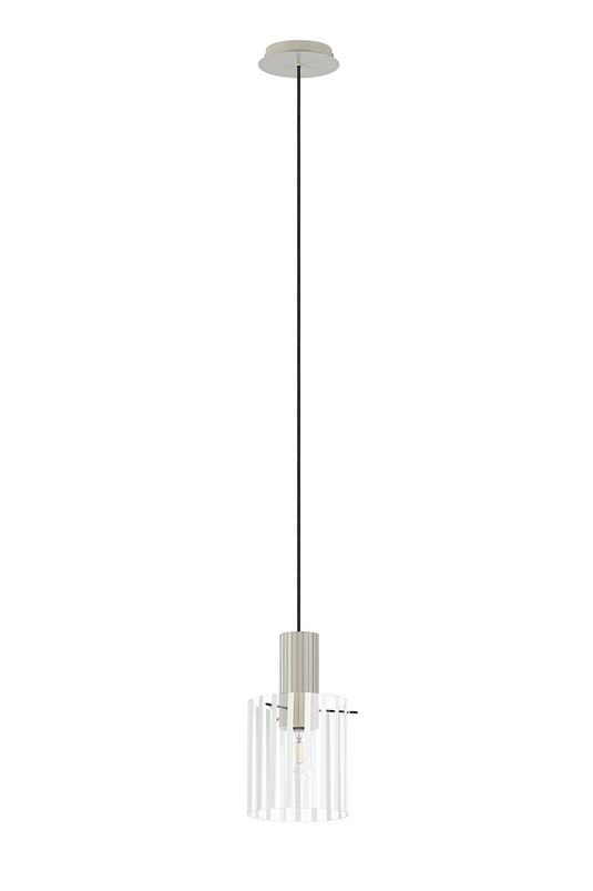 C-Lighting Bridge Ribbed Single Pendant, 1 Light Adjustable E27, Painted Beige/Frosted Wide Line Glass -