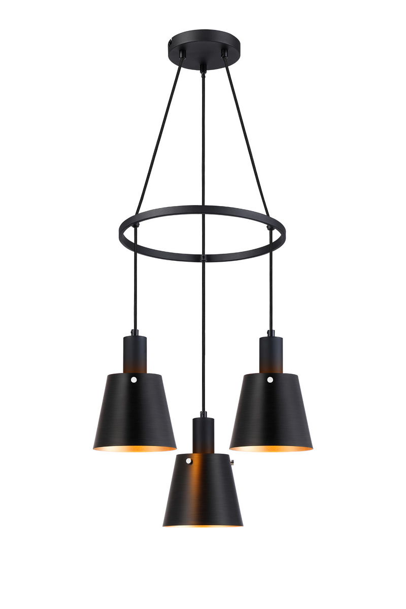 Load image into Gallery viewer, C-Lighting Hektor Ring Pendant With 16cm x 14cm Shade, 3 Light E27, Sand Black/Black/Gold Metal Shade - 60904
