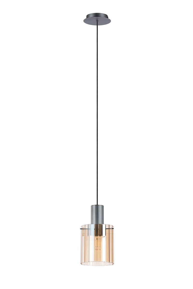 Load image into Gallery viewer, C-Lighting Bridge Ribbed Single Pendant, 1 Light Adjustable E27, Dark Grey/Amber Wide Line Glass -
