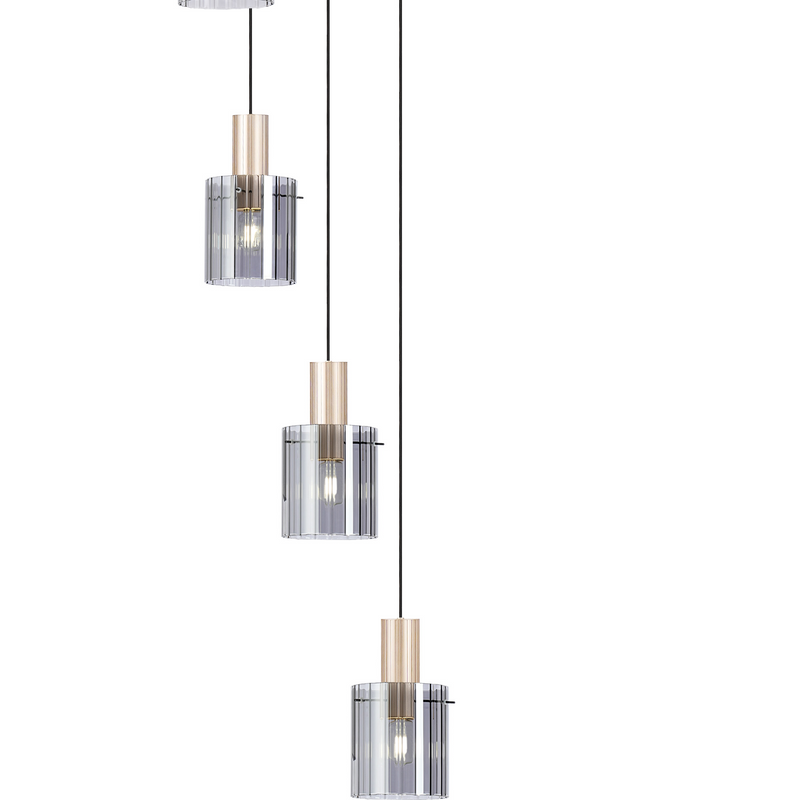 Load image into Gallery viewer, C-Lighting Bridge Ribbed Round Pendant, 9 Light Adjustable E27, Light Gold/Smoke Wide Line Glass -
