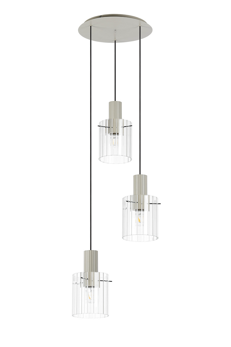 Load image into Gallery viewer, C-Lighting Bridge Ribbed Round Pendant, 3 Light Adjustable E27, Painted Beige/Clear Wide Line Glass-
