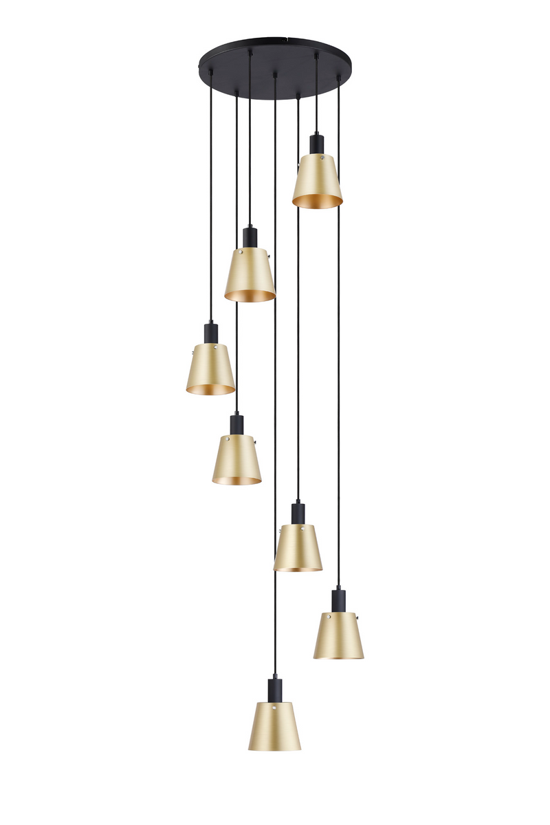 Load image into Gallery viewer, C-Lighting Hektor Round Pendant With 16cm x 14cm Shade, 7 Light E27, Sand Black/Brown/Copper Metal Shade - 60900
