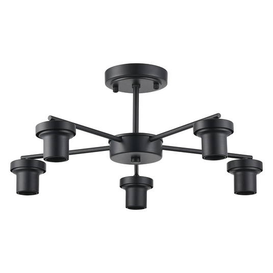 C-Lighting Budapest Satin Black 5 Light Downward Semi Ceiling (FRAME ONLY), Suitable For A Vast Selection Of Glass Shades - 62298