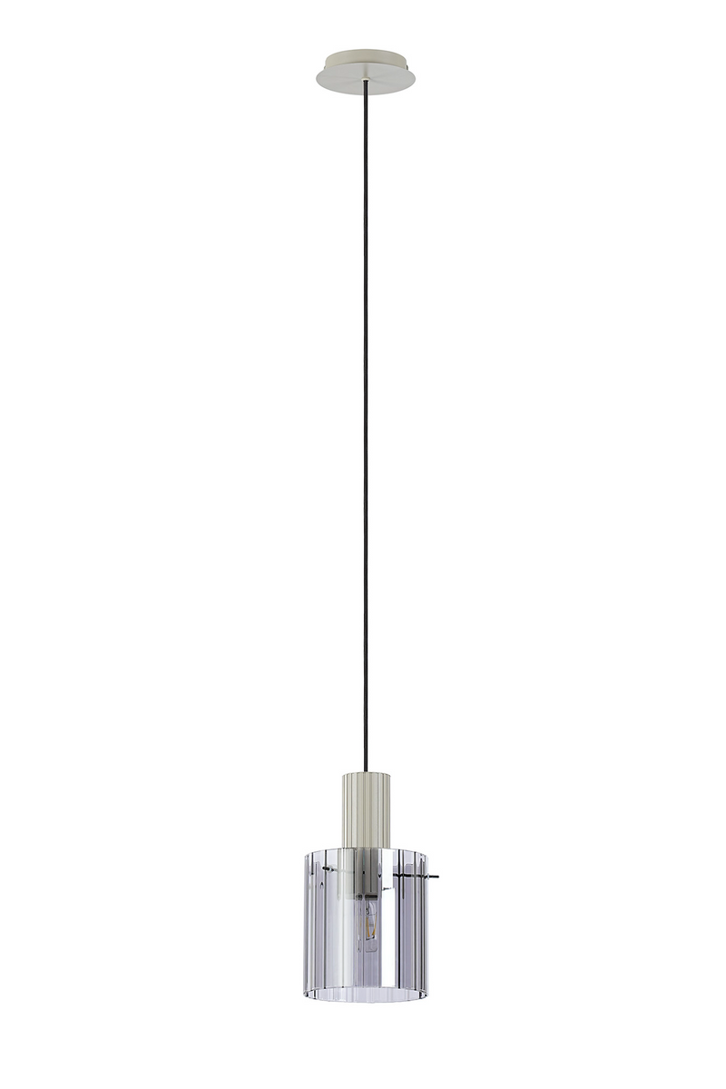 Load image into Gallery viewer, C-Lighting Bridge Ribbed Single Pendant, 1 Light Adjustable E27, Painted Beige/Smoke Wide Line Glass -
