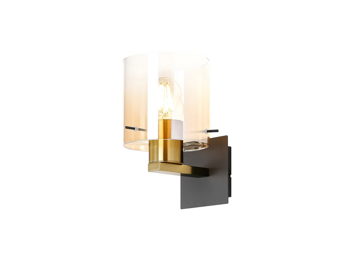 C-Lighting Bridge Single Switched Wall Lamp, 1 Light, E27, Brass/Amber Fade Glass -