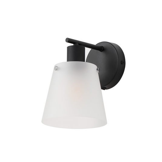 C-Lighting Hektor Wall Light Switched With 16cm x 14cm Shade, 1 Light E27, Sand Black/Frosted White Glass Shade - 60821