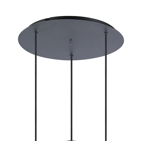 C-Lighting Bridge Ribbed Round Pendant, 3 Light Adjustable E27, Dark Grey/Amber Wide Line Glass -