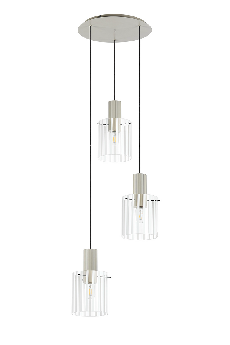 Load image into Gallery viewer, C-Lighting Bridge Ribbed Round Pendant, 3 Light Adjustable E27, Painted Beige/Frosted Wide Line Glass-
