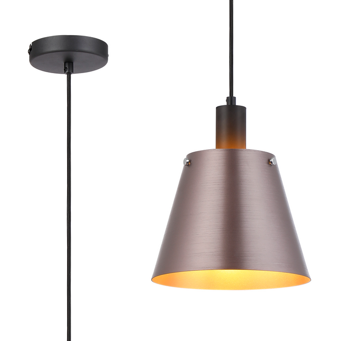 C-Lighting Hektor Single Pendant With 23cm x 18cm Shade, 1 Light E27, Sand Black/Brown/Copper Metal Shade  - 60870