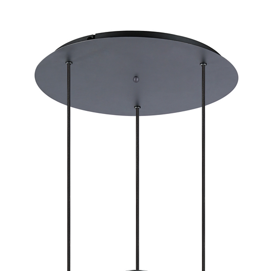 C-Lighting Bridge Ribbed Round Pendant, 3 Light Adjustable E27, Dark Grey/Frosted Wide Line Glass-