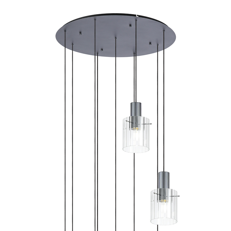 Load image into Gallery viewer, C-Lighting Bridge Ribbed Round Pendant, 9 Light Adjustable E27, Dark Grey/Clear Wide Line -
