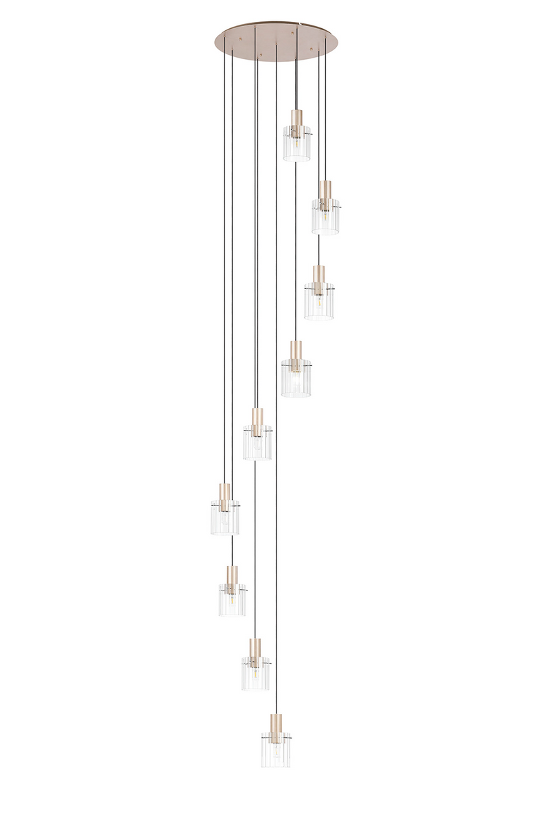 Load image into Gallery viewer, C-Lighting Bridge Ribbed Round Pendant, 9 Light Adjustable E27, Light Gold/Clear Wide Line Glass -
