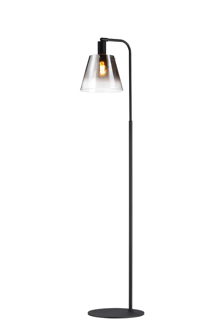 C-Lighting Hektor Floor Lamp With 23cm x 18cm Shade, 1 Light E27, Sand Black/Smoke Faded Glass Shade - 60826