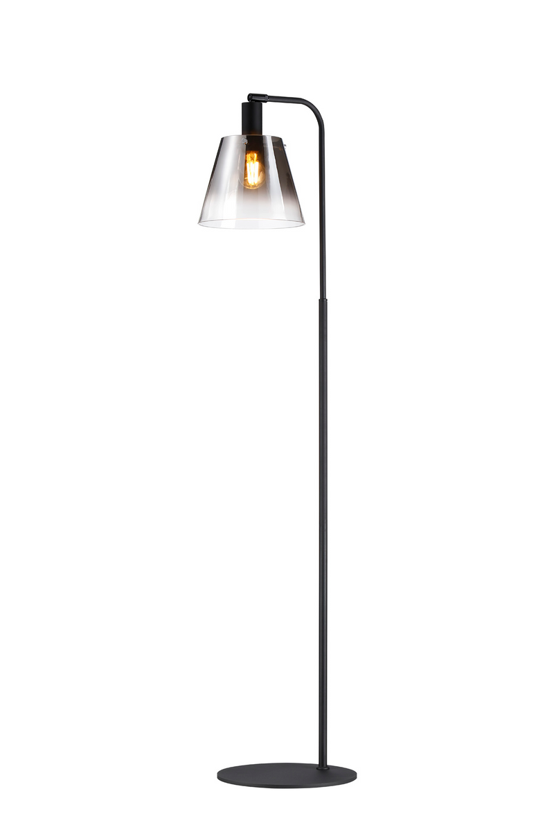 Load image into Gallery viewer, C-Lighting Hektor Floor Lamp With 23cm x 18cm Shade, 1 Light E27, Sand Black/Smoke Faded Glass Shade - 60826
