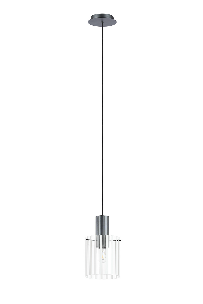 Load image into Gallery viewer, C-Lighting Bridge Ribbed Single Pendant, 1 Light Adjustable E27, Dark Grey/Frosted Wide Line Glass -
