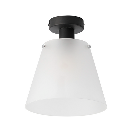 C-Lighting Hektor Ceiling Light With 23cm x 18cm Shade, 1 Light E27, Sand Black/Frosted White Glass Shade  - 60861