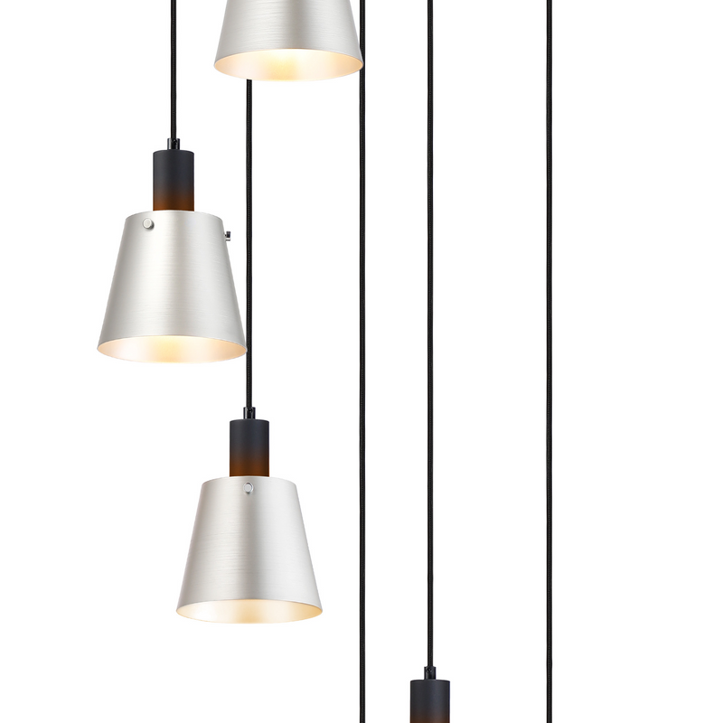 Load image into Gallery viewer, C-Lighting Hektor Round Pendant With 16cm x 14cm Shade, 7 Light E27, Sand Black/Light Grey/Silver Metal Shade - 60901
