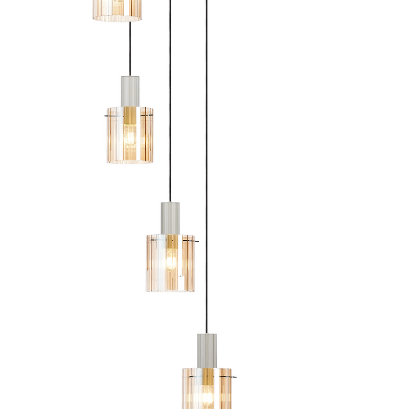 Load image into Gallery viewer, C-Lighting Bridge Ribbed Round Pendant, 9 Light Adjustable E27, Painted Beige/Amber Wide Line Glass -
