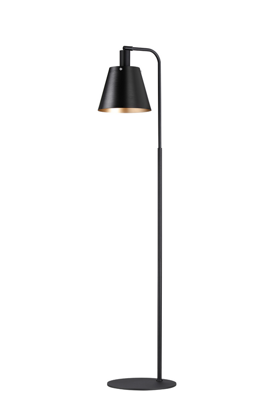 C-Lighting Hektor Floor Lamp With 23cm x 18cm Shade, 1 Light E27, Sand Black/Black/Gold Metal Shade - 60831