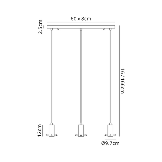 C-Lighting Hektor Linear Pendant With 16cm x 14cm Shade, 3 Light E27, Sand Black/Smoke Faded Glass Shade - 60879