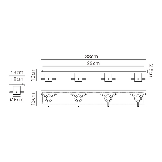 C-Lighting Bridge Linear Ceiling Flush, 4 Light Flush Fitting, Polished Nickel/Black/Iridescent Fade Glass - 61034