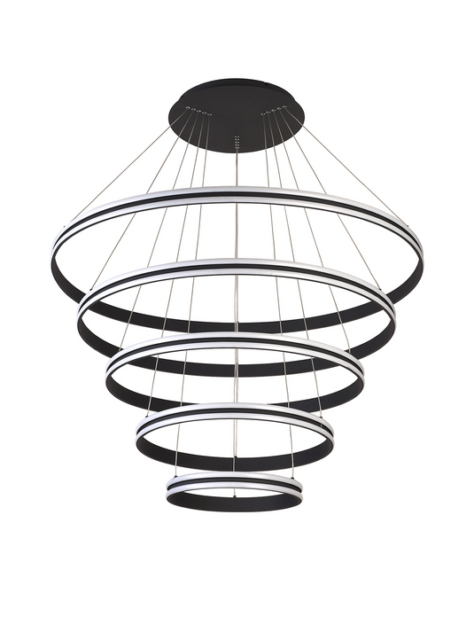 C-Lighting Circles Pendant, 5 Tier 150W LED, 4000K, 6800lm, Triac Dimmable, Graphite, 3yrs Warranty - 60842