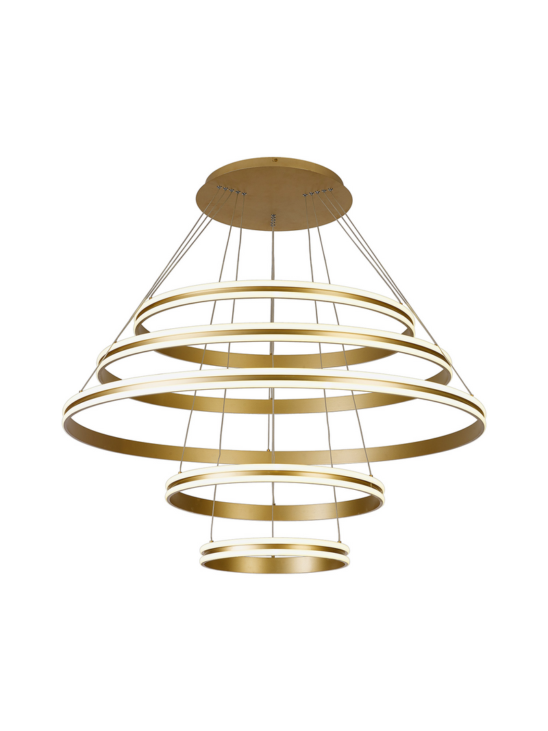 Load image into Gallery viewer, C-Lighting Circles Pendant, 5 Tier 150W LED, 3500K, 6800lm, Triac Dimmable, Sand Gold, 3yrs Warranty - 60843
