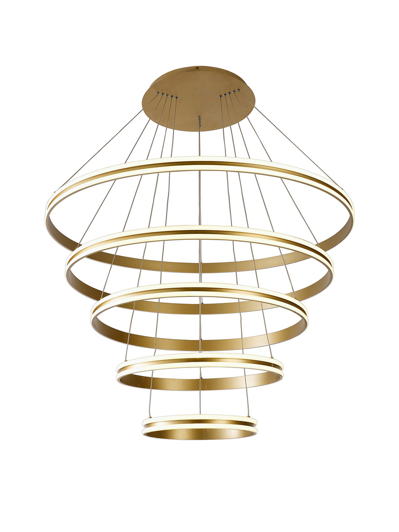 Load image into Gallery viewer, C-Lighting Circles Pendant, 5 Tier 150W LED, 3500K, 6800lm, Triac Dimmable, Sand Gold, 3yrs Warranty - 60843
