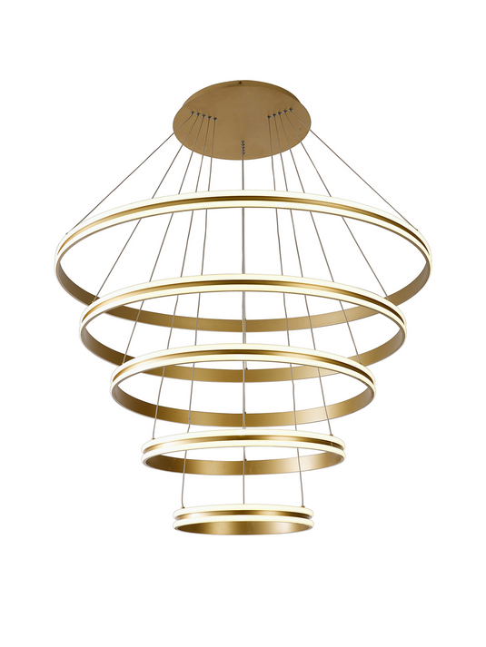 C-Lighting Circles Pendant, 5 Tier 150W LED, 3500K, 6800lm, Triac Dimmable, Sand Gold, 3yrs Warranty - 60843