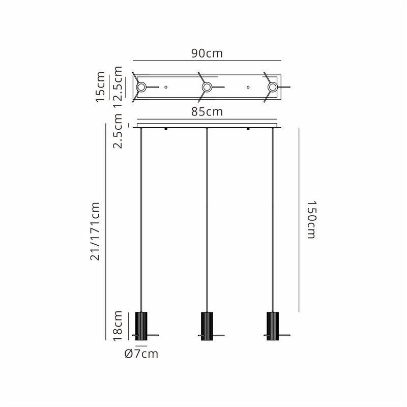 Load image into Gallery viewer, C-Lighting Bridge Ribbed Linear Pendant, 3 Light Adjustable E27, Dark Grey/Amber Wide Line Glass -
