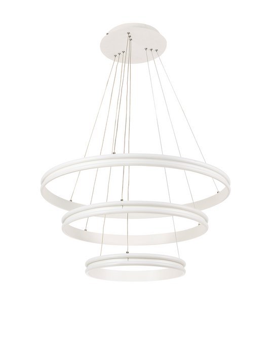 C-Lighting Circles Pendant, 3 Light 50W,30W,20W LED, 4000K, 5470lm, Dimmable, Matt White, 3yrs Warranty - 29192