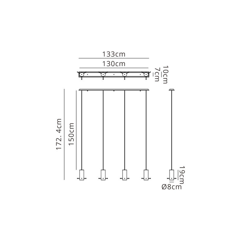 Load image into Gallery viewer, C-Lighting Bridge Linear Pendant, 4 Light Adjustable E27, Black/Polished Chrome/Amber Glass - 61049
