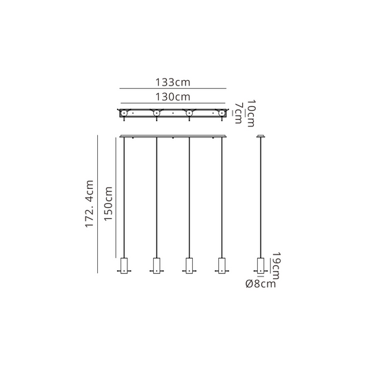 C-Lighting Bridge Linear Pendant, 4 Light Adjustable E27, Mocha/Iridescent Fade Glass - 61047