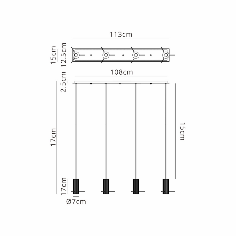 Load image into Gallery viewer, C-Lighting Bridge Ribbed Linear Pendant, 4 Light Adjustable E27, Dark Grey/Clear Wide Line Glass -
