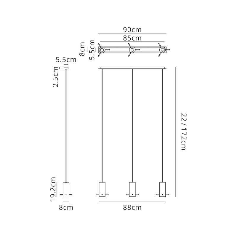 Load image into Gallery viewer, C-Lighting Bridge Linear Pendant, 3 Light Adjustable E27, Polished Nickel/Black/Iridescent Fade Glass - 61014
