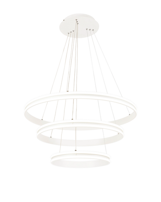 C-Lighting Circles Pendant, 3 Light 50W,30W,20W LED, 4000K, 5470lm, Dimmable, Matt White, 3yrs Warranty - 29192