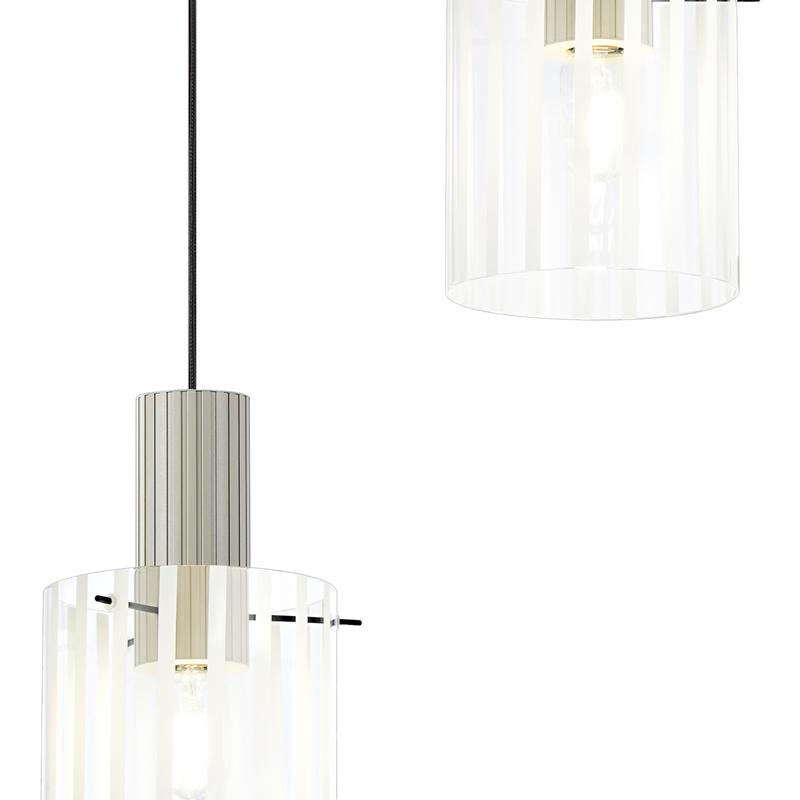 Load image into Gallery viewer, C-Lighting Bridge Ribbed Round Pendant, 3 Light Adjustable E27, Painted Beige/Frosted Wide Line Glass-
