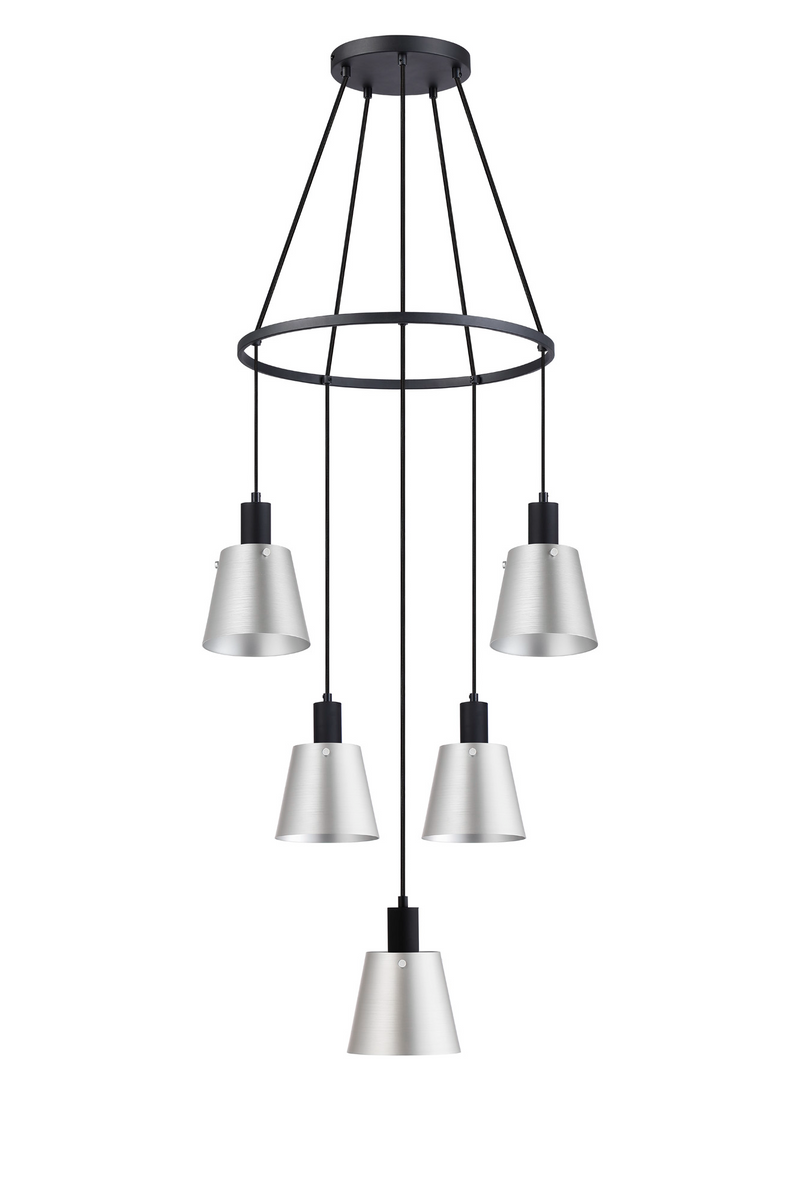 Load image into Gallery viewer, C-Lighting Hektor Ring Pendant With 16cm x 14cm Shade, 5 Light E27, Sand Black/Light Grey/Silver Metal Shade - 60913
