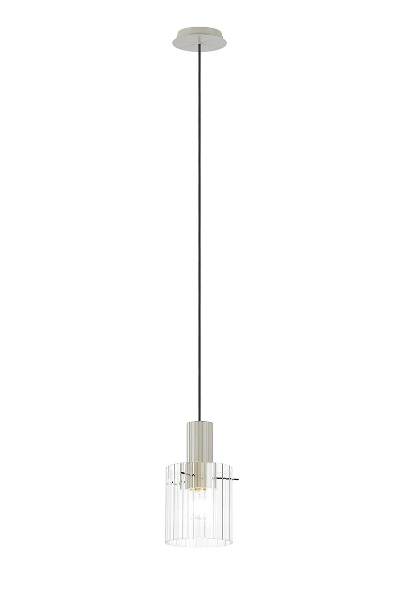 Load image into Gallery viewer, C-Lighting Bridge Ribbed Single Pendant, 1 Light Adjustable E27, Painted Beige/Clear Wide Line Glass -
