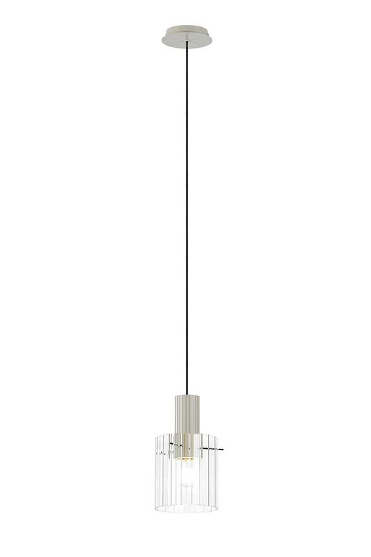 C-Lighting Bridge Ribbed Single Pendant, 1 Light Adjustable E27, Painted Beige/Clear Wide Line Glass -